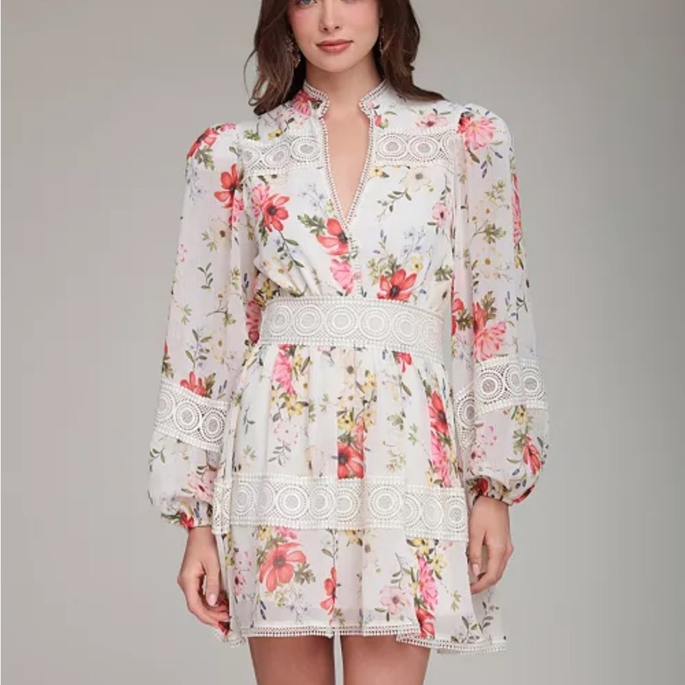 NWT Avec Les Filles Floral Long Sleeve Mini Dress 8